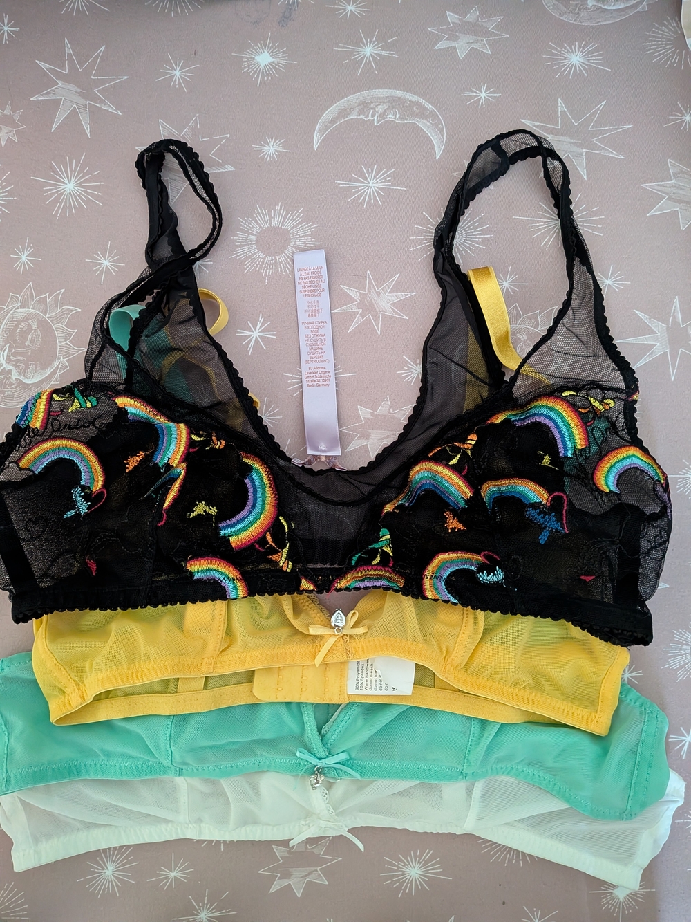 Savage X Fenty + Others Lot Of 4 - Black Lace Bra with Rainbow Embroidery S + M